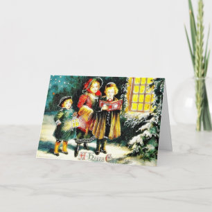 Cartes Pour Fêtes Annuelles Salutation de Noël avec trois personnes chantant