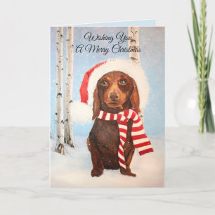 Cartes Pour Fêtes Annuelles Salutation de Noël de chien de teckel de Père Noël