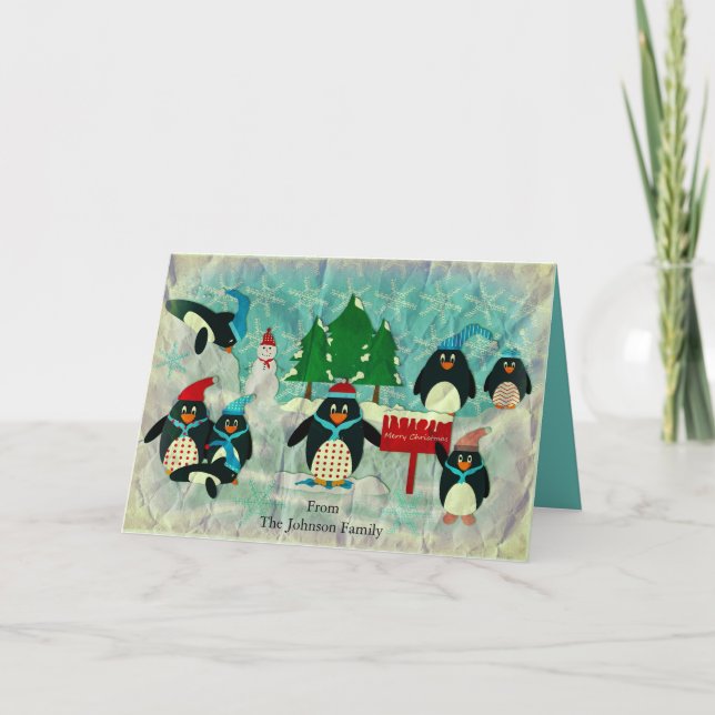 Cartes Pour Fêtes Annuelles Salutation de Noël de pingouins personnalisée (Devant)