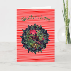 Cartes Pour Fêtes Annuelles Salutation de Noël polonaise Evergreens Wreath