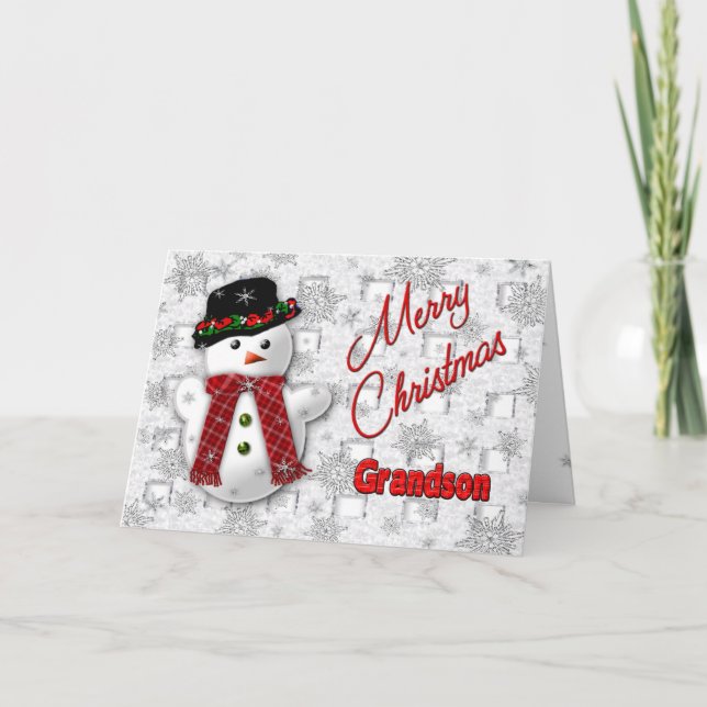 Cartes Pour Fêtes Annuelles Salutation de Noël Snowman - Grand-fils (Devant)