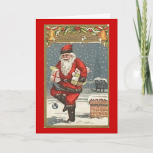 Cartes Pour Fêtes Annuelles Salutation de Noël Vintage Père Noël présente sur