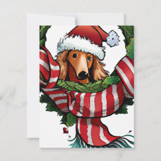 Cartes Pour Fêtes Annuelles Salutation de Noël Whimsical Dachshund et Wreath