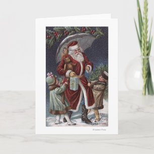 Cartes Pour Fêtes Annuelles Salutation de NoëlPère Noël avec parapluie