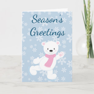 Cartes Pour Fêtes Annuelles Salutation de saison Snowflakes Polar Bear Patinag
