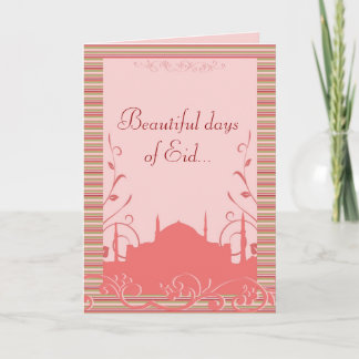 Cartes Pour Fêtes Annuelles Salutation d'Eid avec la mosquée et les fleurs -