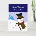 Cartes Pour Fêtes Annuelles Salutation des enseignants de Jolly Snowman<br><div class="desc">Un bonhomme de neige doux dans un chapeau haut,  tenant une canne...  régalez vos professeurs avec cette carte de vacances amusante ! Modifiez le message comme vous le souhaitez.</div>