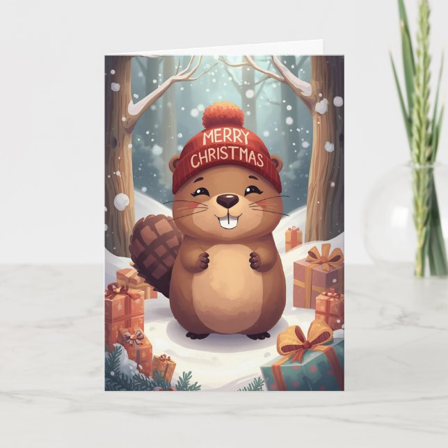 Cartes Pour Fêtes Annuelles Salutation festive de castor (Devant)