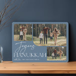 Cartes Pour Fêtes Annuelles Salutation festive | Joyous Hanoukka 3 Photo<br><div class="desc">Notre design festif et élégant de carte Hanoukka est la façon parfaite de montrer trois de vos photos de famille préférées. Le design horizontal ou paysager présente "Joyous Hanoukka" en typographie blanche et écriture manuscrite,  avec votre nom de famille sous un arrière - plan bleu ardoise poussiéreux.</div>