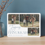 Cartes Pour Fêtes Annuelles Salutation festive | Joyous Hanoukka 3 Photo<br><div class="desc">Notre design festif et élégant de carte Hanoukka est la façon parfaite de montrer trois de vos photos de famille préférées. Le design horizontal ou paysager présente "Hanoukka Joyeux" dans une typographie en terre cuite bleu ardoise poussiéreuse et écriture manuscrite, avec votre nom de famille sous un arrière - plan...</div>