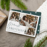 Cartes Pour Fêtes Annuelles Salutation festive | Merriest Christmas Photo<br><div class="desc">Notre design festif et élégant de cartes de vacances est la façon parfaite de montrer trois de vos photos de famille préférées. Le design horizontal ou paysager présente "Noël le plus joli" dans la typographie verte de la forêt et l'écriture manuscrite,  avec votre nom de famille en-dessous.</div>