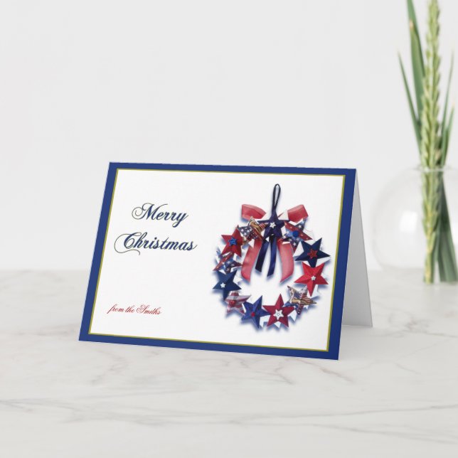 Cartes Pour Fêtes Annuelles Salutation patriotique de Joyeux Noël de guirlande (Devant)