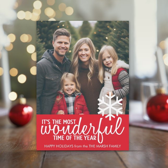 Cartes Pour Fêtes Annuelles Salutation photo de Noël tendance (A modern Christmas card with - It's the most wonderful time of the year - greeting and 1 photo)
