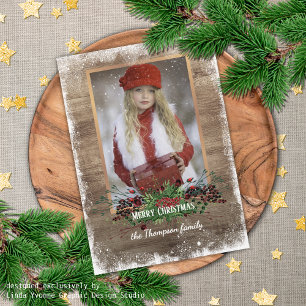 Cartes Pour Fêtes Annuelles Salutation saisonnière des Motifs de bois rustique