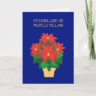 Cartes Pour Fêtes Annuelles Salutation turque de poinsettias rouges lumineuses