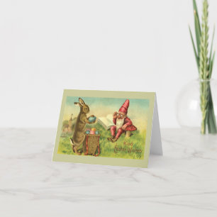 Cartes Pour Fêtes Annuelles Salutation Vintage De Pâques Bunny Et Gnome