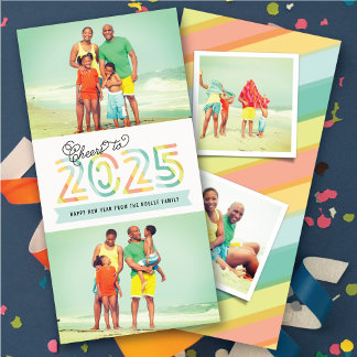 Cartes Pour Fêtes Annuelles Salutations à 2025 Citrus Stripes Nouvel An 2 Phot