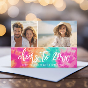 Cartes Pour Fêtes Annuelles Salutations au Nouvel An Cravate-Dye Photo Turquoi