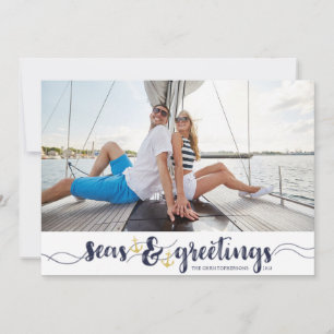 Cartes Pour Fêtes Annuelles Salutations de la saison NAVALE   Ancres dorées su