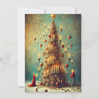 Cartes Pour Fêtes Annuelles Salutations de l'arbre de Noël doré vintage
