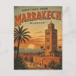 Cartes Pour Fêtes Annuelles Salutations de Marrakech, Maroc Voyage Vintage