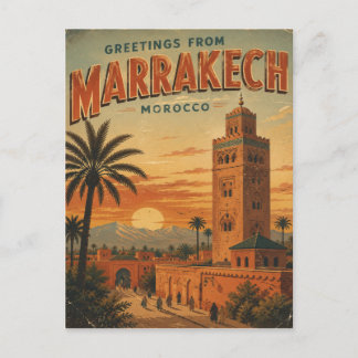 Cartes Pour Fêtes Annuelles Salutations de Marrakech, Maroc Voyage Vintage