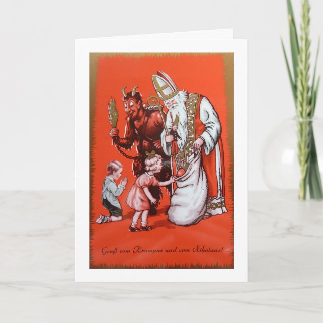 Cartes Pour Fêtes Annuelles Salutations de Noël de Krampus et de St Nick ! (Devant)