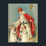 Cartes Pour Fêtes Annuelles Salutations de Noël de Saint Nicolas<br><div class="desc">Salutations de Noël de Saint Nicolas. Vintage,  religieux,  Noël Image de Saint Nicolas donnant aux enfants des jouets. Il porte un casquette (mitre),  une robe blanche (chaussette),  une cape rouge,  et il tient un bâton (plus corsé ou plus corsé).</div>