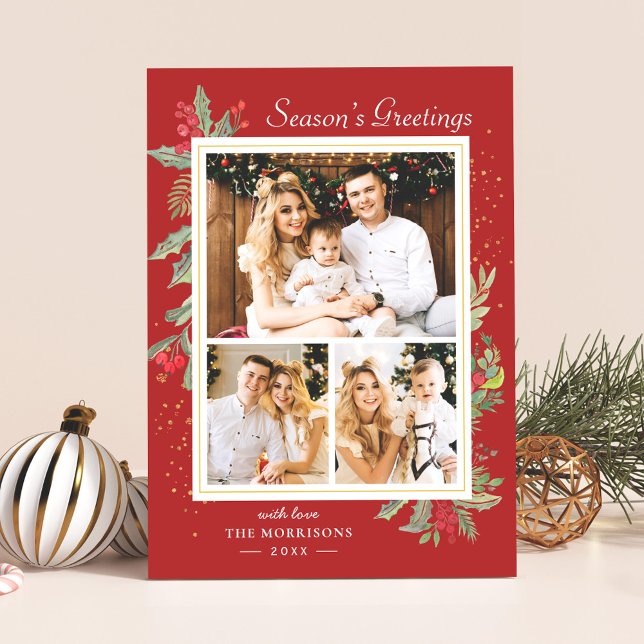 Cartes Pour Fêtes Annuelles Salutations de Noël Holly Berries 3 Photo (Créateur téléchargé)