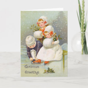Cartes Pour Fêtes Annuelles Salutations de Noël Patinage sur glace Enfants