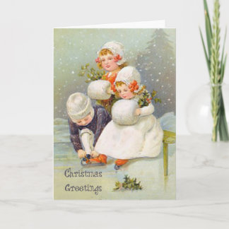 Cartes Pour Fêtes Annuelles Salutations de Noël Patinage sur glace Enfants