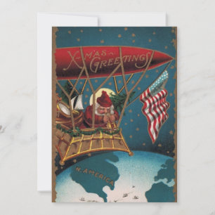Cartes Pour Fêtes Annuelles Salutations de Noël Père Noël Patriotique Vintage 