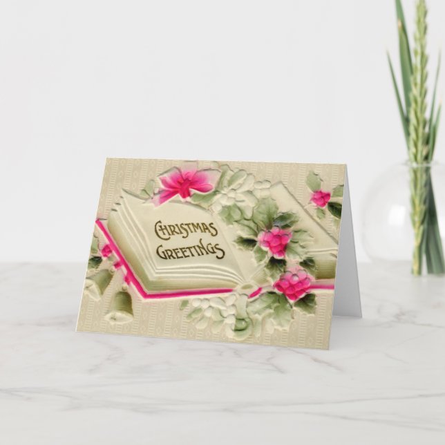 Cartes Pour Fêtes Annuelles Salutations de Noël Pink Floral Embossé (Devant)