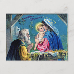 Cartes Pour Fêtes Annuelles Salutations de Noël Vintage bébé Jésus et Marie