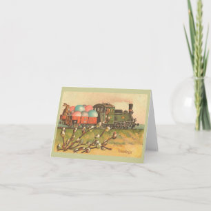 Cartes Pour Fêtes Annuelles Salutations de Pâques avec Train Oeuf Vintage