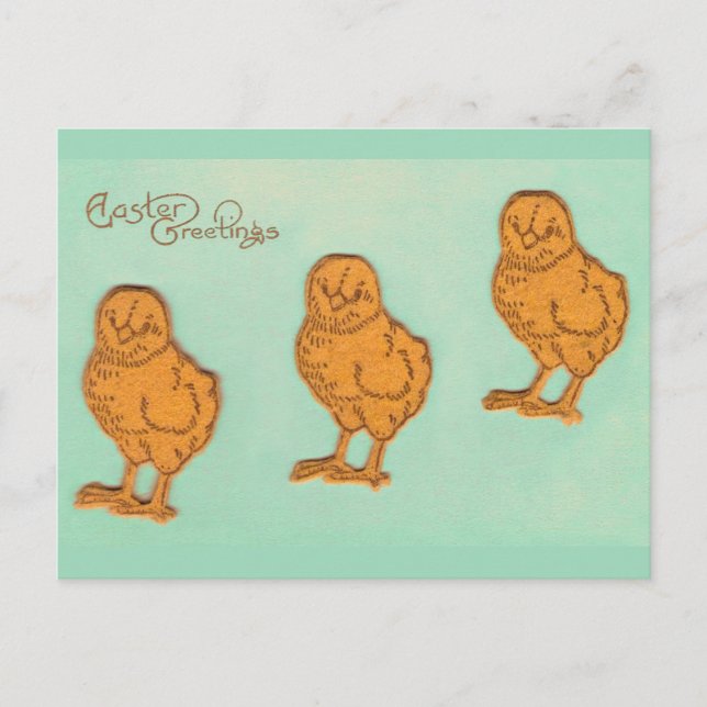 Cartes Pour Fêtes Annuelles Salutations de Pâques Chicks Vert (Devant)
