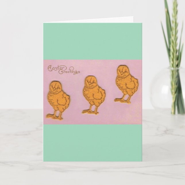 Cartes Pour Fêtes Annuelles Salutations de Pâques Poussins rose vert (Devant)