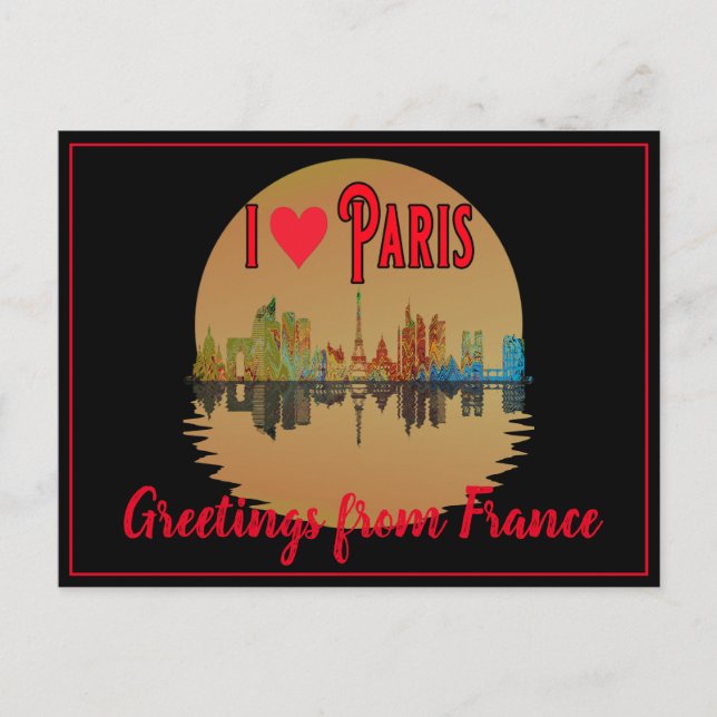 Cartes Pour Fêtes Annuelles Salutations de Paris Skyline Sunset Souvenir (Devant)