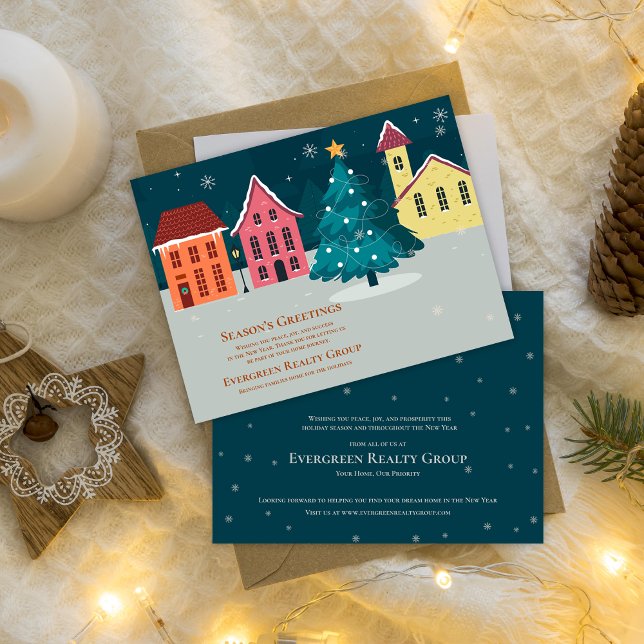 Cartes Pour Fêtes Annuelles Salutations de saison Affaires immobilières Noël (Season’s Greetings Real Estate Business Christmas Holiday Postcard)