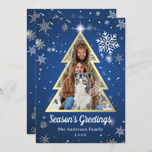 Cartes Pour Fêtes Annuelles Salutations de saison Blue Gold Christmas Tree pho