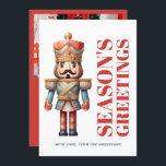 Cartes Pour Fêtes Annuelles Salutations de saison Gras Nutcracker Photo de fam<br><div class="desc">La Carte de vacances Gras Noisette de cette saison apporte une touche intemporelle et festive à vos souhaits de vacances. Dotée d'un thème classique Nutcracker avec une typographie audacieuse et moderne, la carte allie élégance et tradition. Avec un choix d'accents rouges, verts et dorés subtils, ce design encadre votre photo...</div>