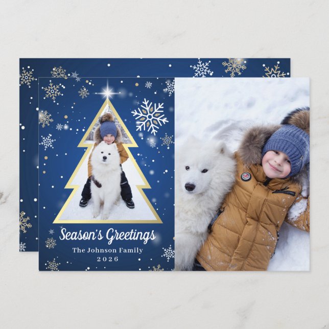 Cartes Pour Fêtes Annuelles Salutations de saison hiver Noël Arbre 2 photo (Devant / Derrière)