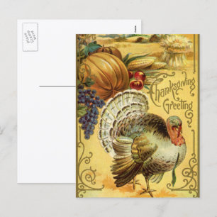 Cartes Pour Fêtes Annuelles Salutations de Thanksgiving vintage avec dinde