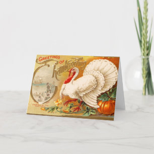 Cartes Pour Fêtes Annuelles Salutations de Thanksgiving White Turkey Vintage