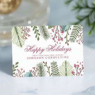Cartes Pour Fêtes Annuelles Salutations de vacances Aquarelle Holly Foliing