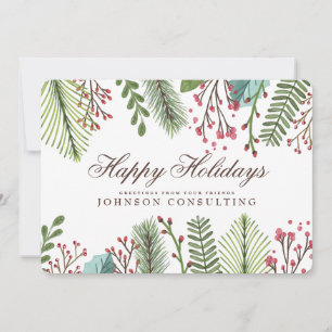 Cartes Pour Fêtes Annuelles Salutations de vacances Aquarelle Holly Foliing