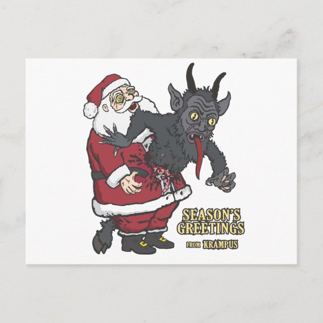 Cartes Pour Fêtes Annuelles Salutations de vacances de Krampus (et Père Noël) (Devant)