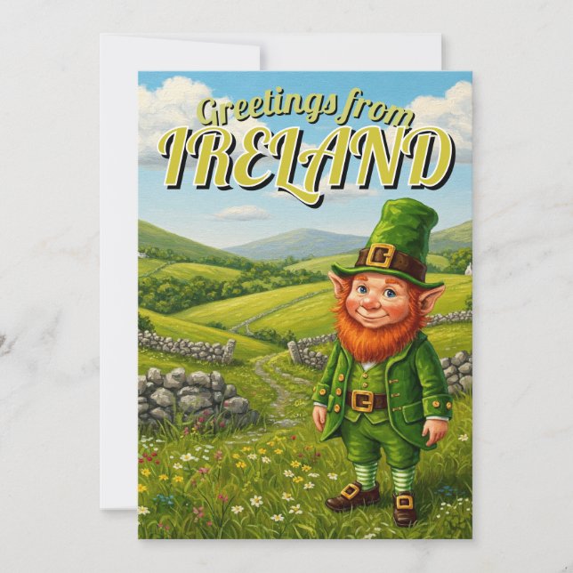 Cartes Pour Fêtes Annuelles Salutations d'Irlande Leprechaun (Devant)