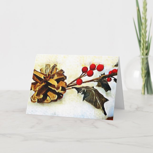 Cartes Pour Fêtes Annuelles Salutations hivernales Holly Pine Cone (Devant)