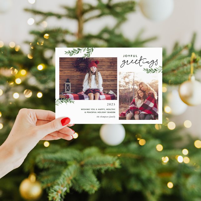 Cartes Pour Fêtes Annuelles Salutations joyeuses | Branches vertes 2 Photo (Créateur téléchargé)